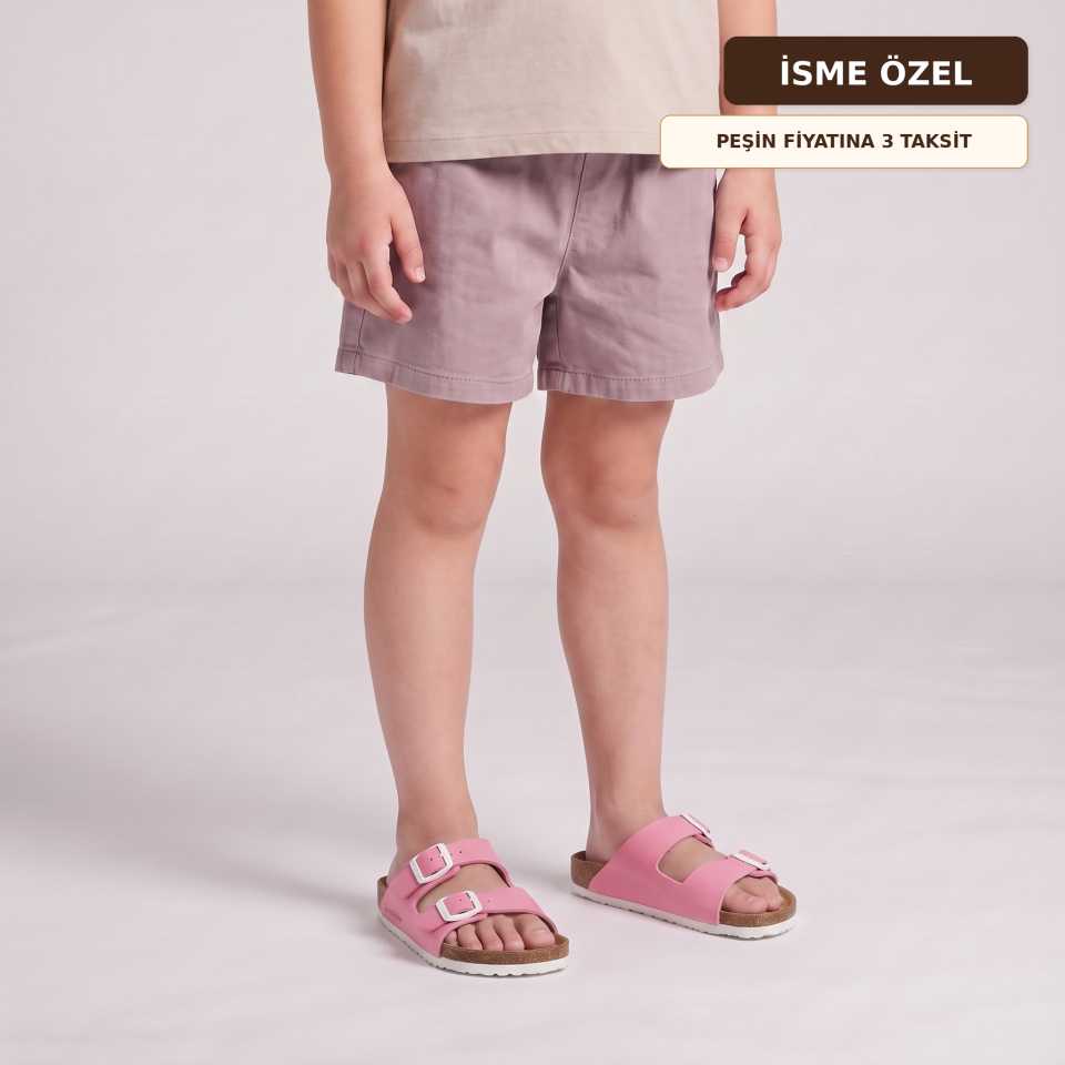 İsme Özel Çift Tokalı Çocuk Terlik - Pembe